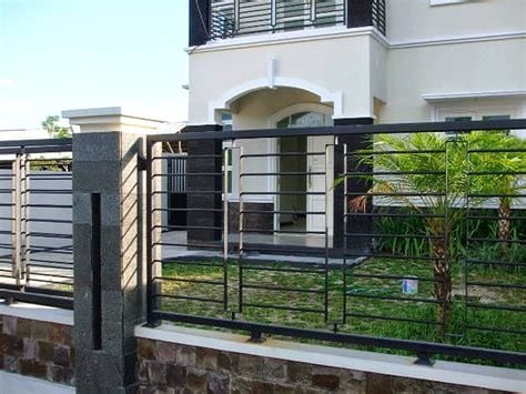 desain pagar besi minimalis batu alam terbaru