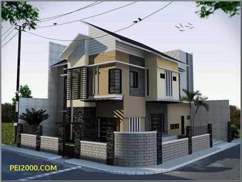 denah pagar rumah minimalis kombinasi batu alam modern