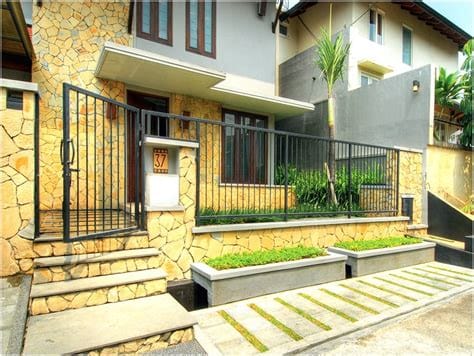 desain rumah full batu alam