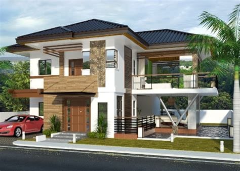 tampak depan rumah minimalis lantai bertema tropis