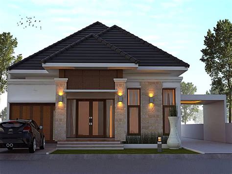 desain rumah minimalis terbaru model teras batu