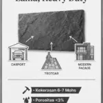 Infografis batu alam andesit basalto heavy duty untuk trotoar dan carport dari Sinergi Stone Cirebon.